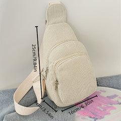 Corduroy Sling Bag Zipper Crossbody Small Chest Purse for Travel
