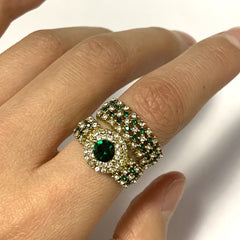 Men's Wedding Engagement Golden & Faux Diamond Emerald Ring Jewelry Set