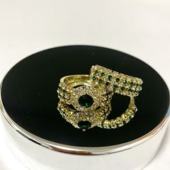 Men's Wedding Engagement Golden & Faux Diamond Emerald Ring Jewelry Set