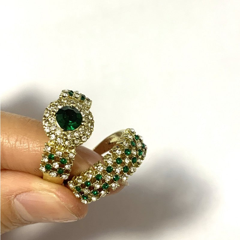 Men's Wedding Engagement Golden & Faux Diamond Emerald Ring Jewelry Set