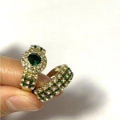 Men's Wedding Engagement Golden & Faux Diamond Emerald Ring Jewelry Set