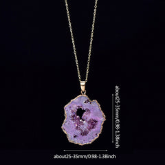 Natural Agate Quartz Geode Slice Pendant Crystal Necklace