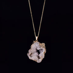 Natural Agate Quartz Geode Slice Pendant Crystal Necklace