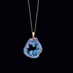 Natural Agate Quartz Geode Slice Pendant Crystal Necklace