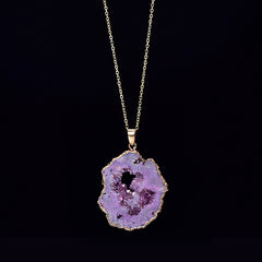 Natural Agate Quartz Geode Slice Pendant Crystal Necklace