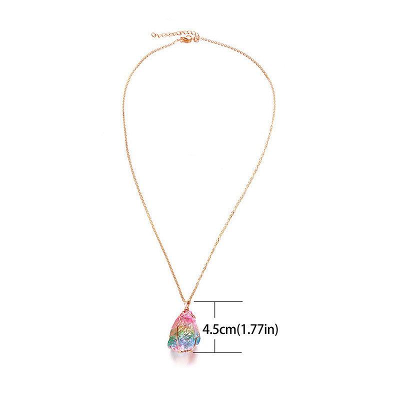 Irregular Rainbow Stone Chakra Necklace Quartz Pendant
