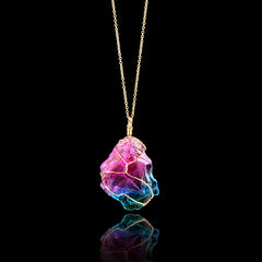 Irregular Rainbow Stone Chakra Necklace Quartz Pendant