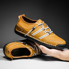 Men's Leather Loafer Slip On Shoes Flat Shoes With Shoeslace