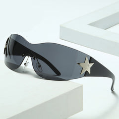 Y2K Wrap Around Sunglasses For Women Men Cyberpunk One piece Star Decor Glasses