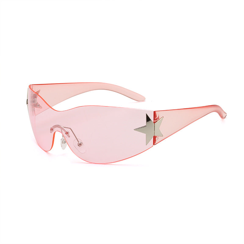 Y2K Wrap Around Sunglasses For Women Men Cyberpunk One piece Star Decor Glasses