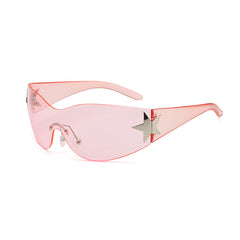 Y2K Wrap Around Sunglasses For Women Men Cyberpunk One piece Star Decor Glasses