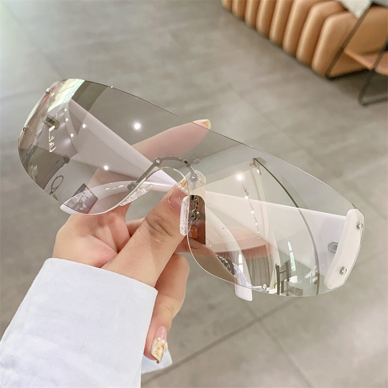 Y2K Wrap Around Sunglasses For Women Men Cyberpunk One piece Star Decor Glasses