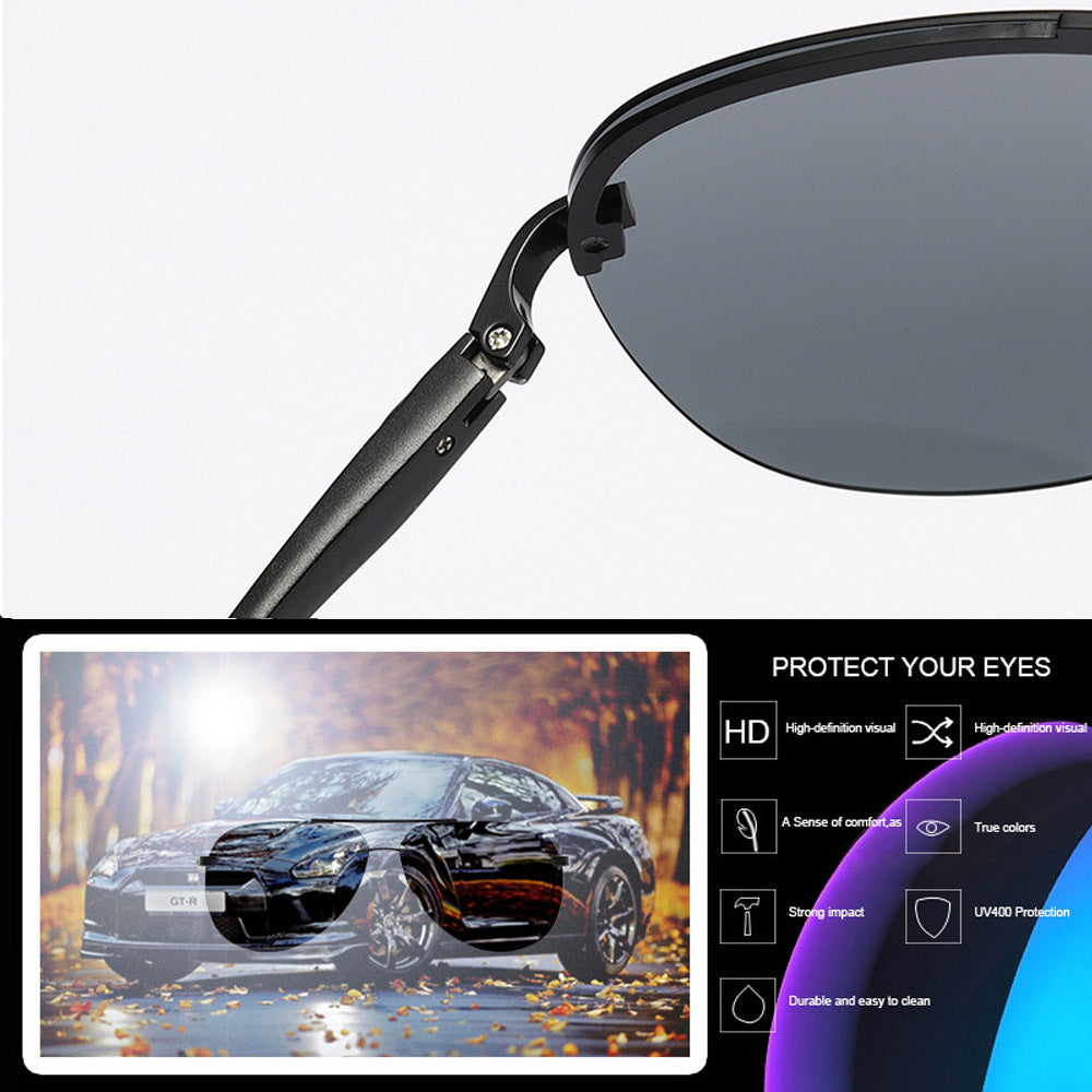 Polarized Half Frame Sunglasses Metal Driving Sun Glasses