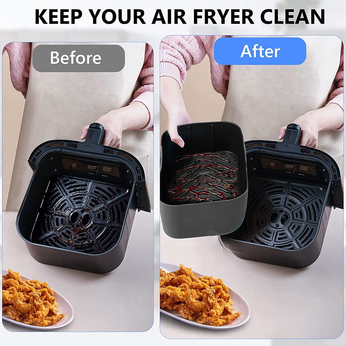Air Fryer Accessories Set with Silicone Liner, Double Layer Rack, BBQ Skewers