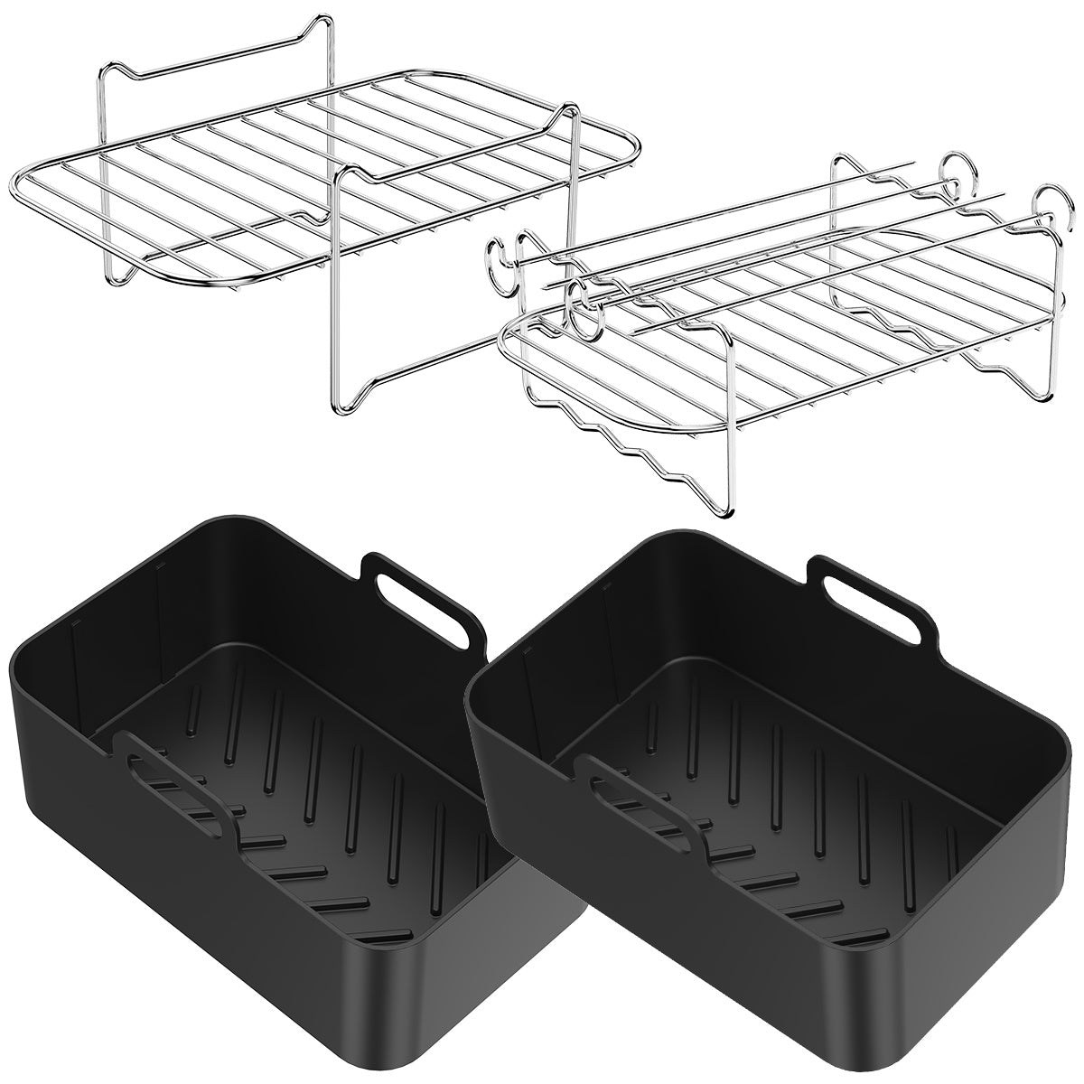 Air Fryer Accessories Set with Silicone Liner, Double Layer Rack, BBQ Skewers