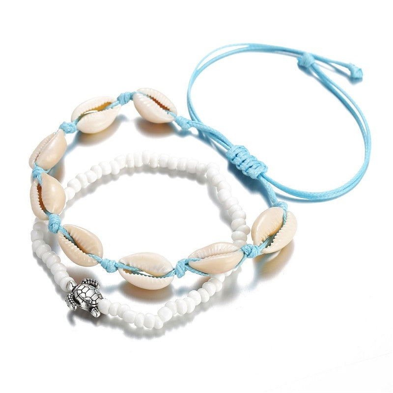 Men's Beads & Shell Rope Sea Turtle Anklet Vintage Bracelets