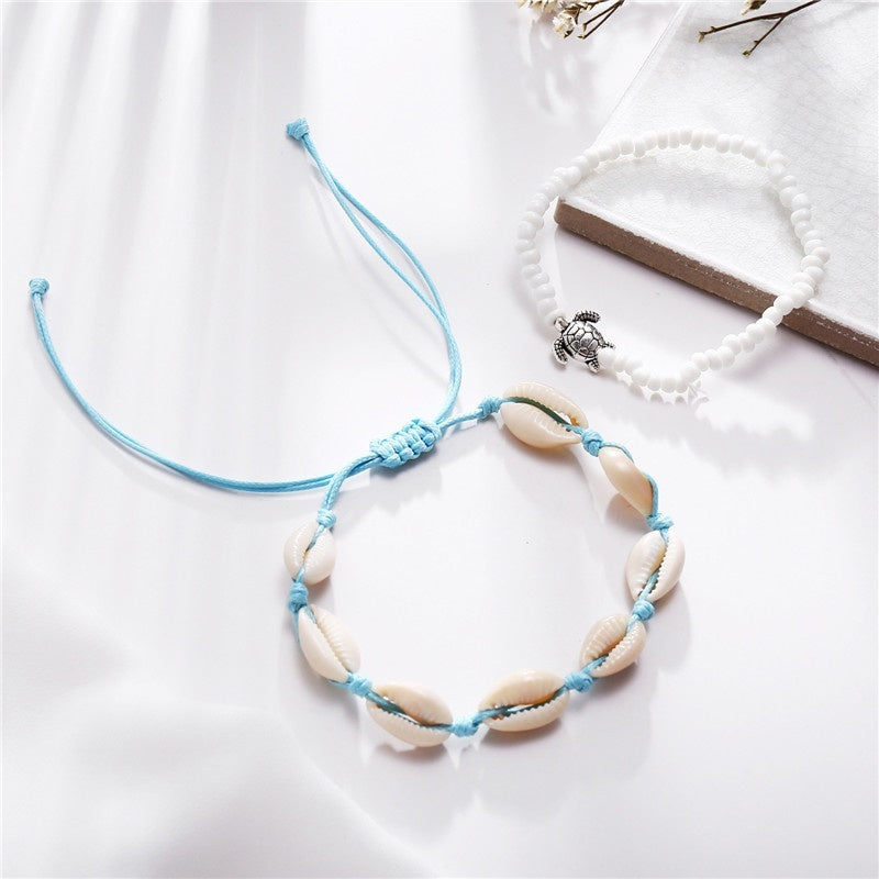 Men's Beads & Shell Rope Sea Turtle Anklet Vintage Bracelets