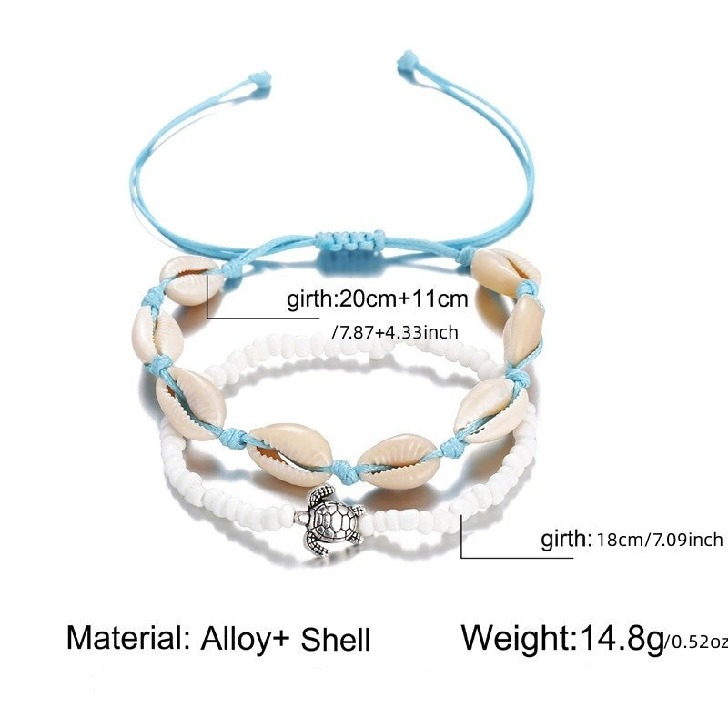 Men's Beads & Shell Rope Sea Turtle Anklet Vintage Bracelets