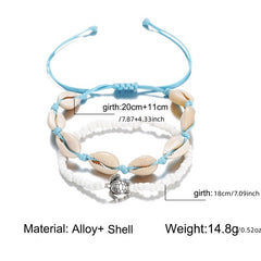 Men's Beads & Shell Rope Sea Turtle Anklet Vintage Bracelets
