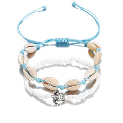 Men's Beads & Shell Rope Sea Turtle Anklet Vintage Bracelets