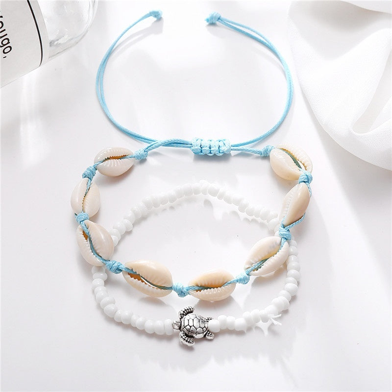 Men's Beads & Shell Rope Sea Turtle Anklet Vintage Bracelets