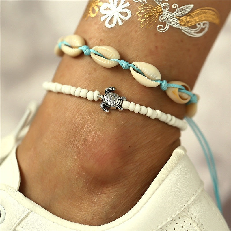 Men's Beads & Shell Rope Sea Turtle Anklet Vintage Bracelets