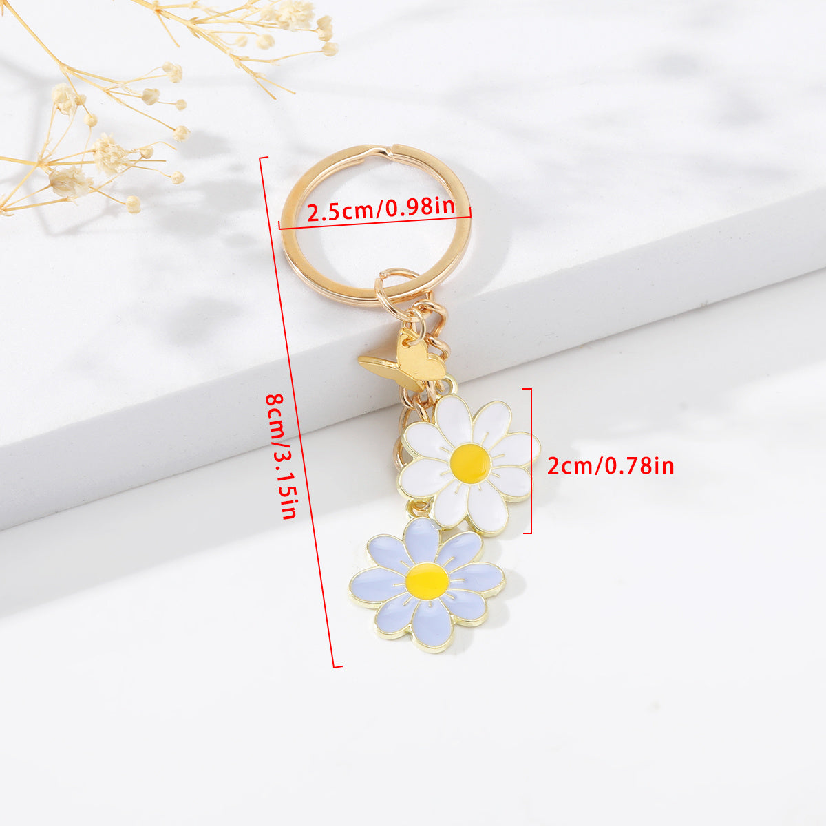 Daisy Flower Key Ring Metal Butterfly Pendant Keyring
