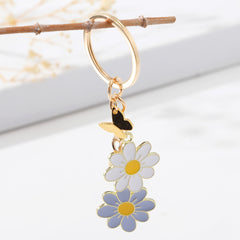 Daisy Flower Key Ring Metal Butterfly Pendant Keyring