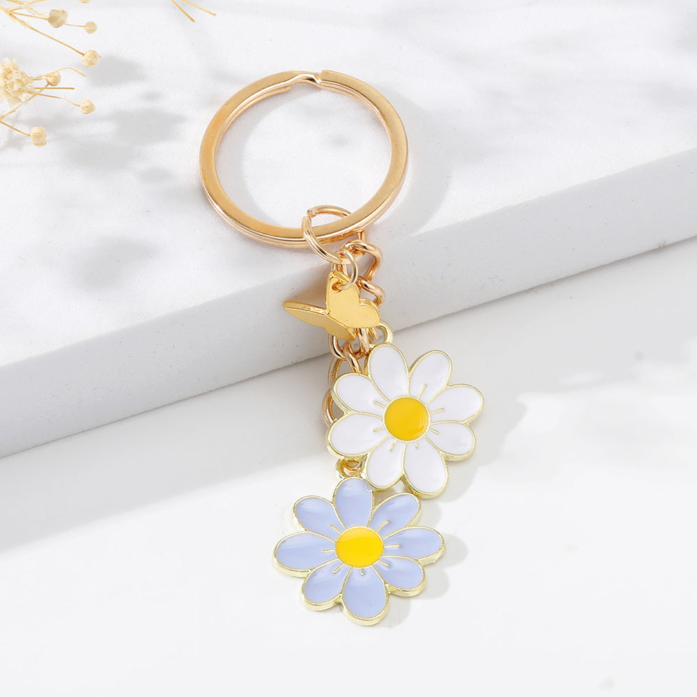 Daisy Flower Key Ring Metal Butterfly Pendant Keyring