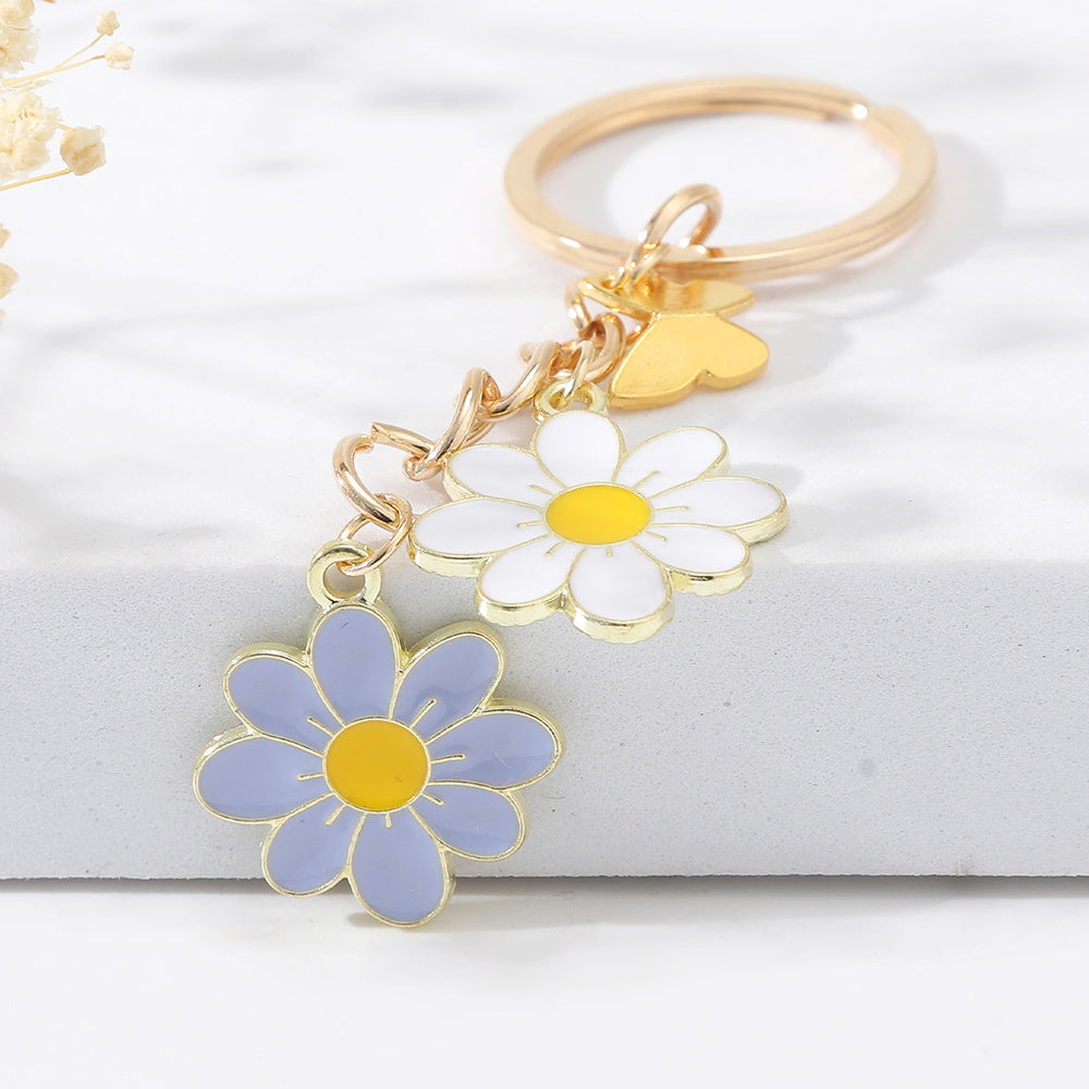 Daisy Flower Key Ring Metal Butterfly Pendant Keyring