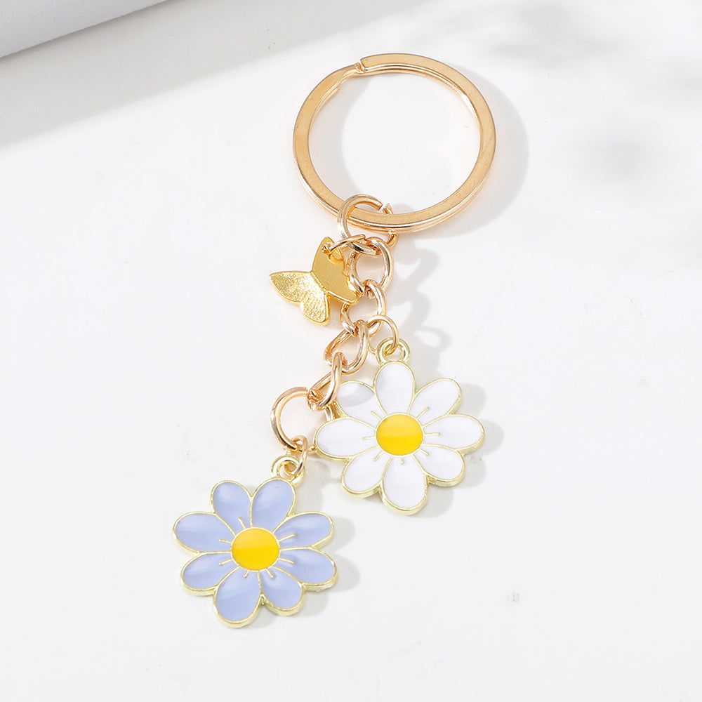 Daisy Flower Key Ring Metal Butterfly Pendant Keyring