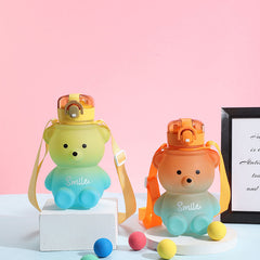 Bear Gradient Water Bottle With Straw And Strap - Large Capacity