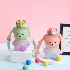 Bear Gradient Water Bottle With Straw And Strap - Large Capacity
