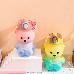 Bear Gradient Water Bottle With Straw And Strap - Large Capacity