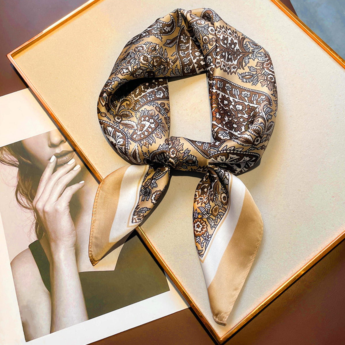 Paisley Print Square Silk Scarf Women Head Wrap Bandana