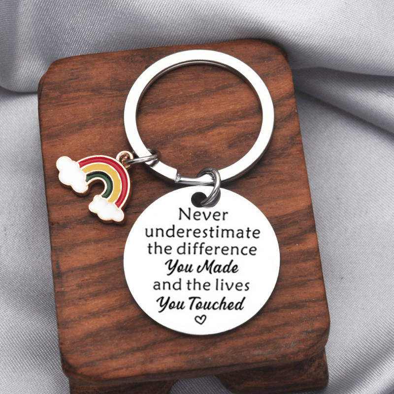 Teachers Key Chain Stainless Steel Rainbow Pendant Gift
