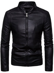 Men's Classic PU Zip Up Faux Leather Jacket