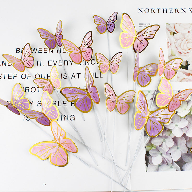10pcs Golden Pink Butterfly Cake Toppers Birthday Party Decor