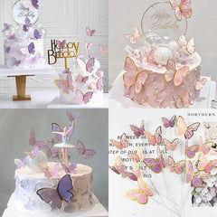 10pcs Golden Pink Butterfly Cake Toppers Birthday Party Decor
