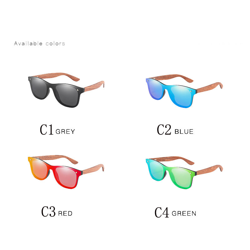 Mixed Lens Polarized Wood Frame Sunglasses