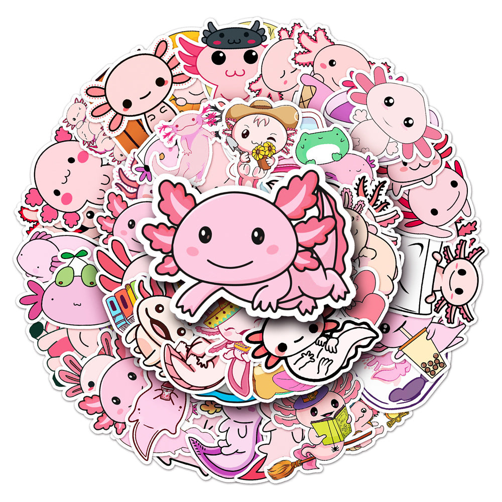 50pcs Pink Axolotl Stickers For Toys Luggage Skateboard Journal DIY Stickers