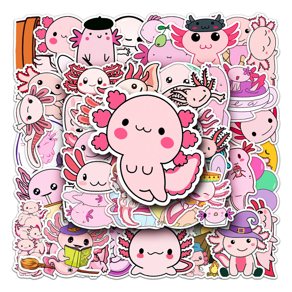 50pcs Pink Axolotl Stickers For Toys Luggage Skateboard Journal DIY Stickers