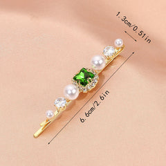Vintage Green Hair Clip Rhinestone Bobby Pin Bangs Clip