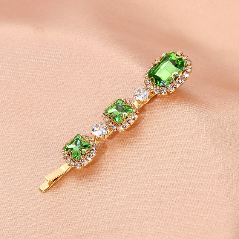 Vintage Green Hair Clip Rhinestone Bobby Pin Bangs Clip