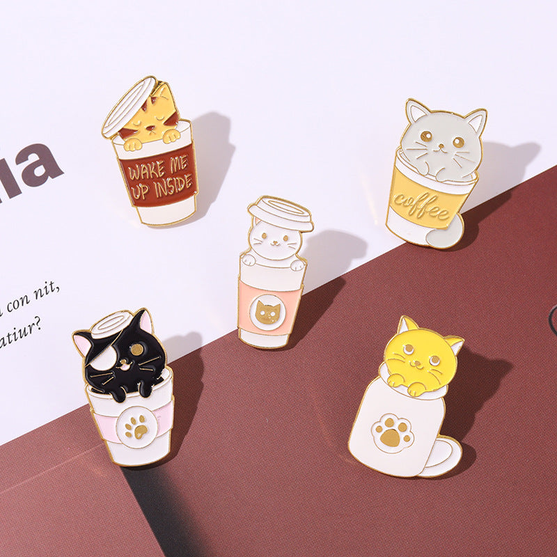 Cat Coffee Brooch Men Creative Pins