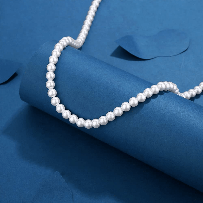 Men's Pearl Bead Necklace Strand Jewelry