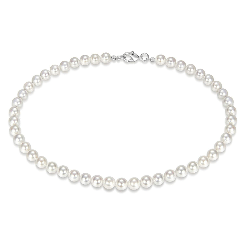 Men's Pearl Bead Necklace Strand Jewelry