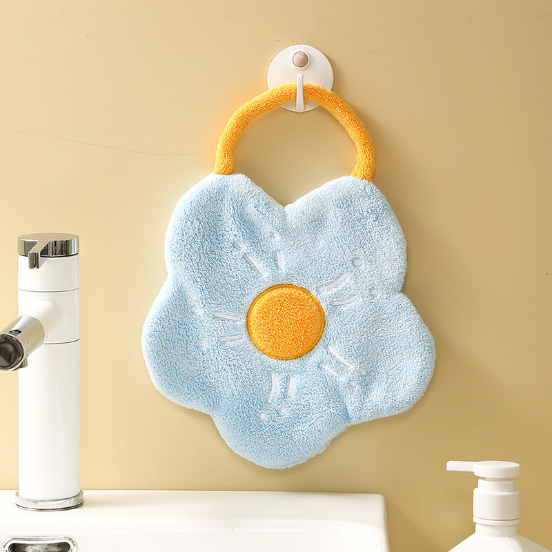 Quick Dry Hand Towel Coral Fleece Flower Shape for Kitchen Bathroom Camping