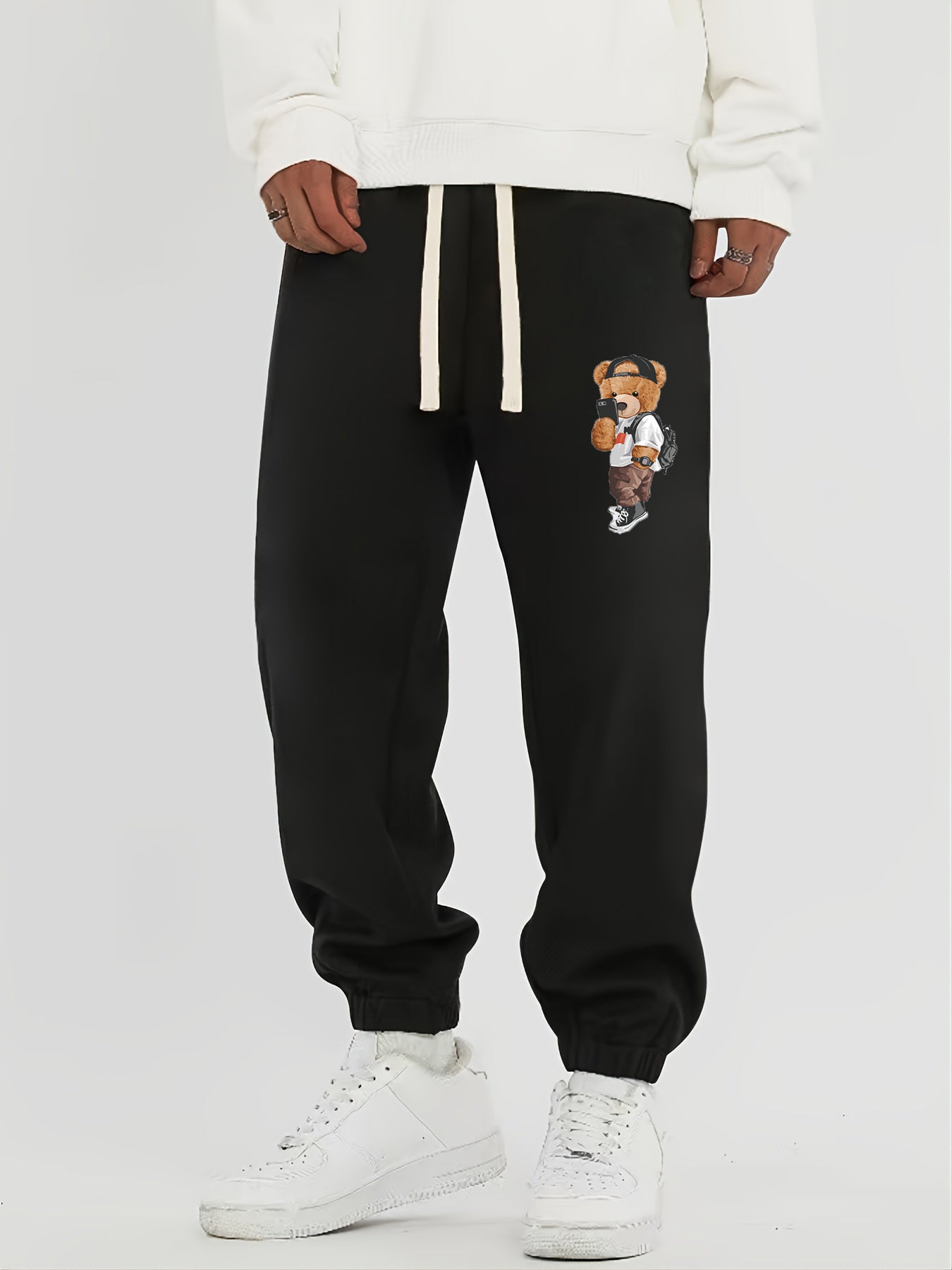 Bear Taking Photos Print Men's Drawstring Pocket Sweatpants