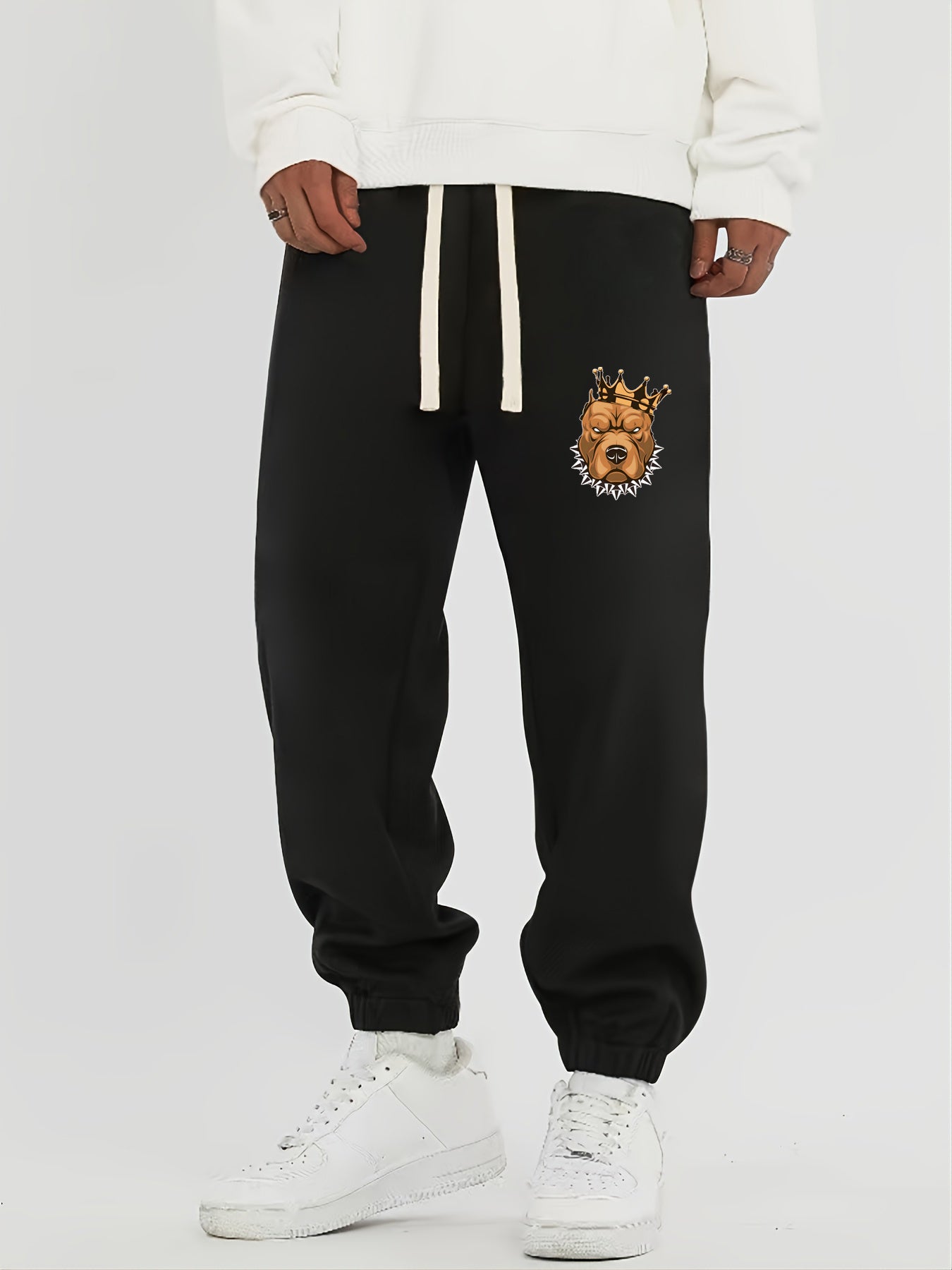 Dog King Print Men's Drawstring Pocket Sweatpants Casual Jogger Pants